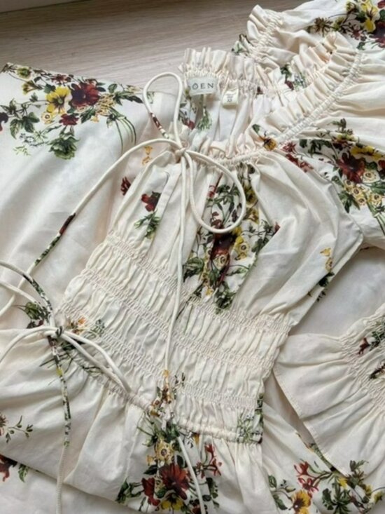 DOEN Kaira shirred floral-print organic cotton-poplin midi dress - Picture 13 of 14